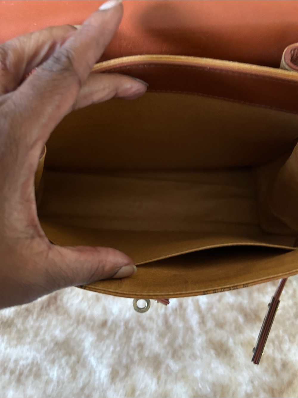 MCM Cognac Logo Visetos Top Handle Satchel with Gold Hardware lock w keys  COA - Picture 8 of 15